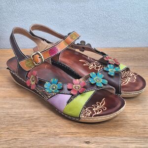 Spring Step L’Artiste Belladonna Sandals Women 10 EU 41 Multicolor Floral Boho